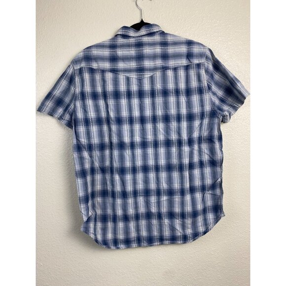 Lucky Brand Mens Shirt size Large Blue Plaid Snap Short Sleeve Cotton Classic - Picture 2 of 13